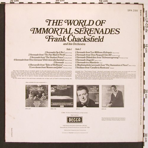 Chacksfield,Frank & his Orch.: The World Of Immortal Serenades '58, Decca, SampleStol (SPA 298), UK, Ri Typ: LP Best.-Nr.: X8625 Preis: 6,00 Euro