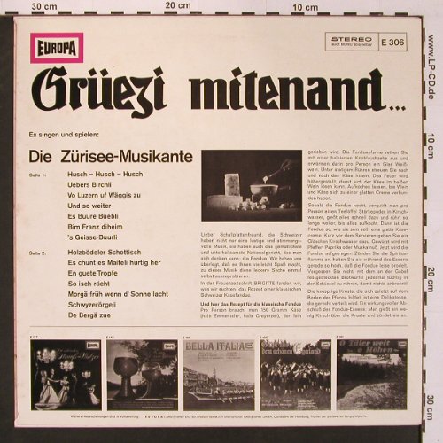 Zürisee-Musikante: Grüezi miteinand..., Europa (E 306), D Typ: LP Best.-Nr.: X8841 Preis: 7,50 Euro