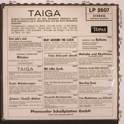 Russischer Staatschor, B.Alexandrow: Taiga,Lieder a.d.weiten Russland, Topas (LP 2607), D Typ: LP Best.-Nr.: X9099 Preis: 6,00 Euro