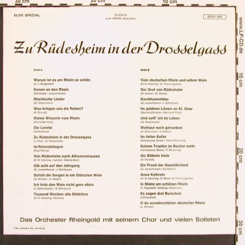 Orchester Rheingold: Zu Rüdesheim in der Drosselgasse, Elite(SOLP-204), D,  - LP - X9194 - 6,00 Euro