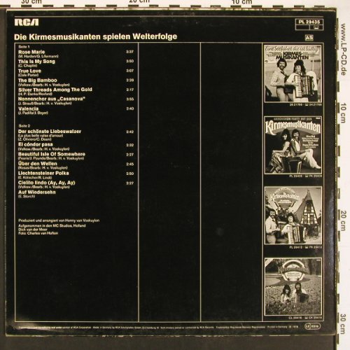 Kirmesmusikanten: spielen Welterfolge, RCA (PL 29435), D, 1978 Typ: LP Best.-Nr.: X9334 Preis: 6,00 Euro