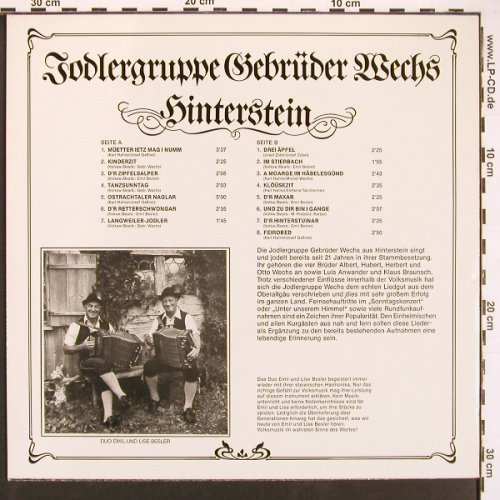 Jodlergruppe Gebrüder Wechs: Hinterstein, Weltmelodi (WM-LP 104), D, 1982 Typ: LP Best.-Nr.: X9436 Preis: 7,50 Euro