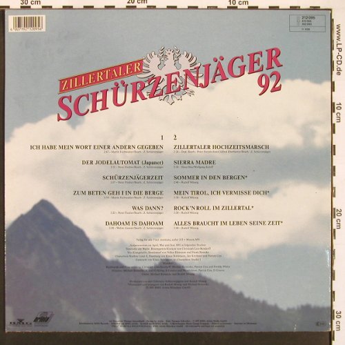 Zillertaler Schürzenjäger: Same '92, Ariola (212 095), D, 1991 Typ: LP Best.-Nr.: X9546 Preis: 7,50 Euro