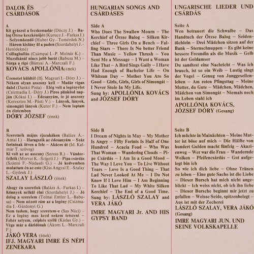 V.A.Hungarian Folk Songs Czardases: Apollonia Kovacs..Imre Magyari, Qualiton (SLPX 10110), H Typ: LP Best.-Nr.: X9552 Preis: 7,50 Euro