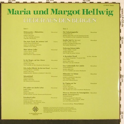 Hellwig,Maria & Margot: Lieder aus den Bergen, Telefunken Club Sondwera(65 686 8), D, 1977 - LP - X9713 - 7,50 Euro