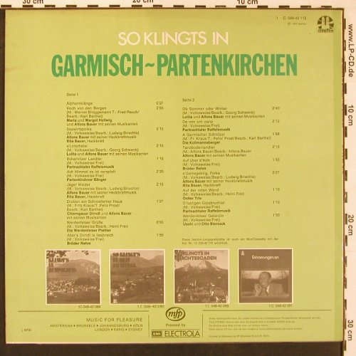 V.A.So klingts in: Garmisch-Partenkirchen, Isaar Ton / EMI (1 C 048-42 113), D, 1974 Typ: LP Best.-Nr.: X9716 Preis: 6,00 Euro