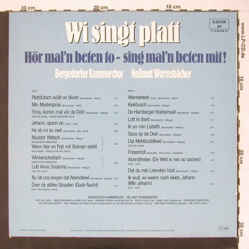 Bergedorfer Kammerchor: Wi singt platt-Hellmut Wormsbächer, Telefunken(6.25109 AS), D, 1982 - LP - X9792 - 7,50 Euro
