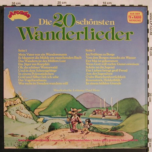 V.A.Die 20 schönsten Wanderlieder: Im Frühtau..,Ein Jäger aus..Westerw, Arcade(ADE G 39), D, 1978 - LP - X980 - 5,00 Euro
