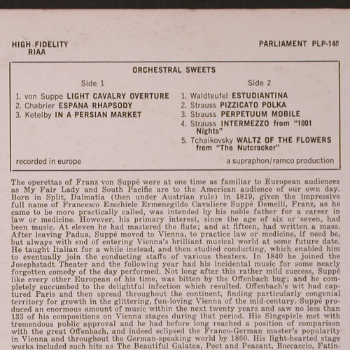 V.A.Orchestral Sweets: Von Suppe, Chabrier, Ketelby.., Parliament Rec. (PLP-140), US, 1961 Typ: LP Best.-Nr.: Y1437 Preis: 7,50 Euro