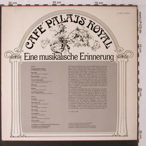Cafehaus Ensemble Palais Royal: Eine musikalische Erinnerung, Marcato (31 076 3), D, 1980 Typ: LP Best.-Nr.: Y1739 Preis: 9,00 Euro