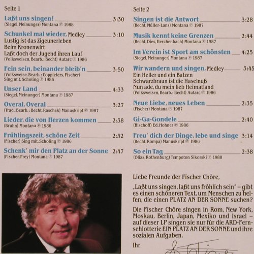 Fischer Chöre: Laßt uns singen ! Gotthilf Fischer, Teldec (6.26723 DC), D, 1987 Typ: LP Best.-Nr.: Y2120 Preis: 5,00 Euro