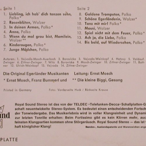 Mosch,Ernst & seine Orig.Egerländer: Goldner Klang vom Egerland, Telefunken(SLE 14 355-P), D, 1965 - LP - Y2397 - 7,50 Euro
