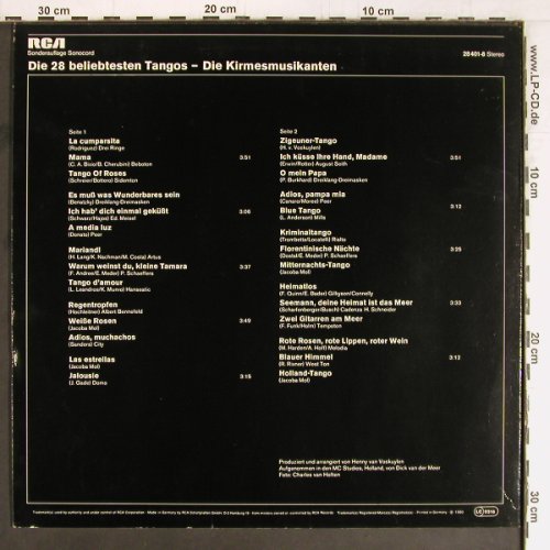 Kirmesmusikanten: Die 28 Beliebtesten Tangos, RCA, DSC-Ed. (28 401-8), D, 1980 Typ: LP Best.-Nr.: Y2685 Preis: 6,00 Euro