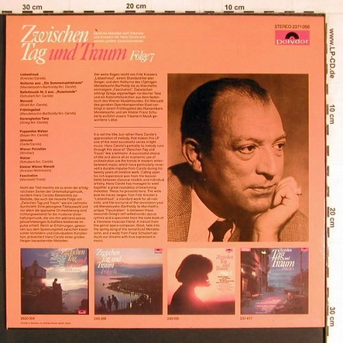 Carste,Hans & sein gr.Streichorch.: Zwischen Tag und Traum,Folge 7, Polydor (2371 058), D, 1970 Typ: LP Best.-Nr.: Y2978 Preis: 7,50 Euro