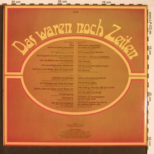 V.A.Das Waren noch Zeiten: Schlagerrückblende v.1910-1933, Ariola (61 446 XU), D,DSC,Foc Typ: 2LP Best.-Nr.: Y366 Preis: 6,00 Euro