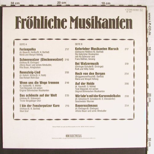 V.A.Fröhliche Musikanten: M.u.M. Hellwig... Alfons Bauer, Isar Ton (C 048-42 062), D, 1972 Typ: LP Best.-Nr.: Y3690 Preis: 7,50 Euro