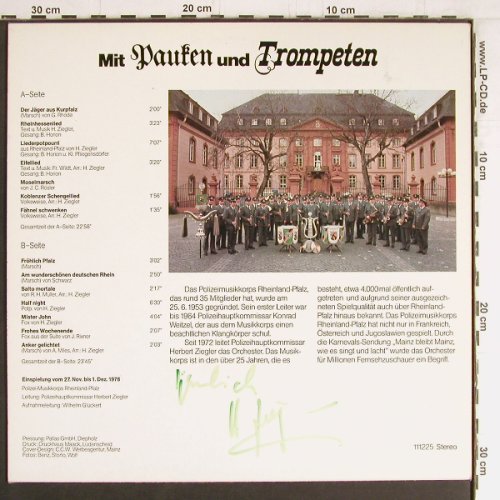 Polizei-Musikkorps Rheinland-Pfalz: Mit Pauken und Trompeten, Pallas (111 225), D, 1978 Typ: LP Best.-Nr.: Y3763 Preis: 7,50 Euro