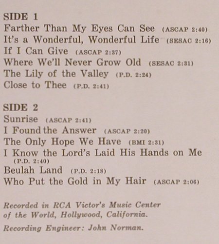 Fontane,Tony: Farther Than My Eyes Can See, RCA (LSP-3572), US, 1966 Typ: LP Best.-Nr.: Y4182 Preis: 7,50 Euro