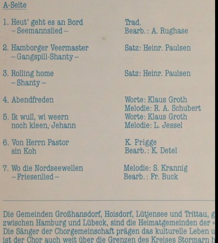 Chorgemeinschaft Storman'sche: Schweiz, Sing Man To!, Chorgemeinschaft (KK 805), D Typ: LP Best.-Nr.: Y4184 Preis: 12,50 Euro