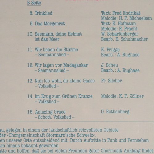 Chorgemeinschaft Storman'sche: Schweiz, Sing Man To!, Chorgemeinschaft (KK 805), D Typ: LP Best.-Nr.: Y4184 Preis: 12,50 Euro