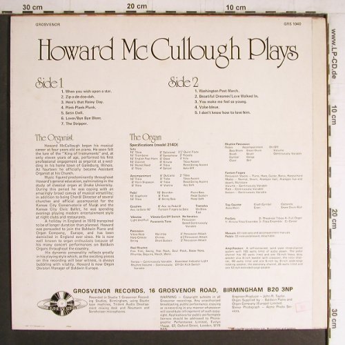 Mc Culloch,Howard: Plays, Grosvenor(GRS 1040), UK, 1975 - LP - Y4242 - 7,50 Euro