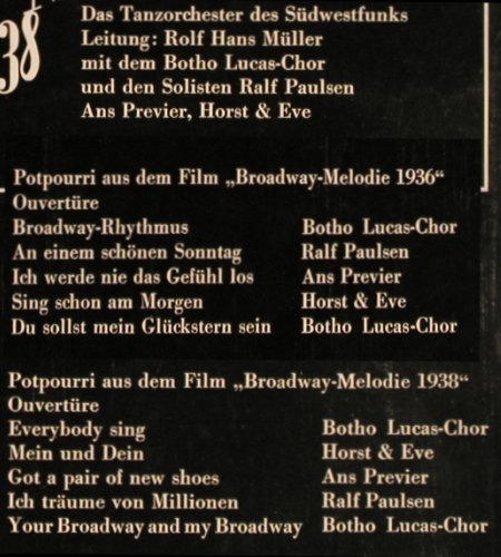 Tanzorchester des Südwestfunks: Broadway Melodien 1936/38, Saba(SB 15 167 ST), D, m-/ toc, 1968 - LP - Y4567 - 6,00 Euro