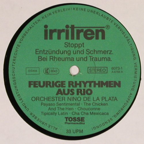 de la Plata,Nino - Orchster: Feurige Rhythmen aus Rio, irritren(6073-2), D, 1981 - LP - Y4588 - 5,00 Euro