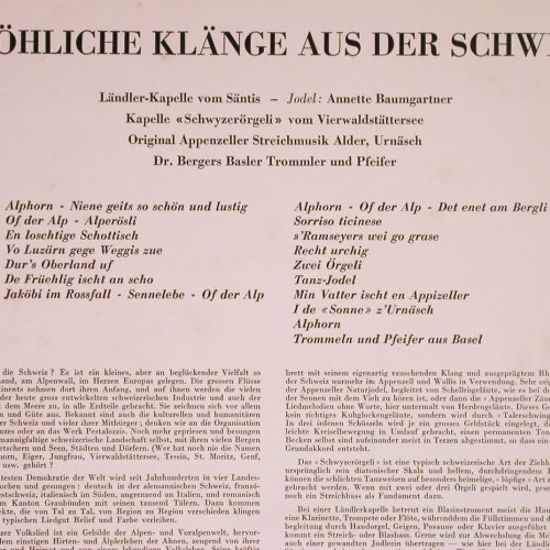 V.A.Fröhliche Klänge aus d.Schweiz: Alphorn, Ländler-Kapelle, Jodel..., Concert Hall (M-2311),  Typ: LP Best.-Nr.: Y4682 Preis: 7,50 Euro