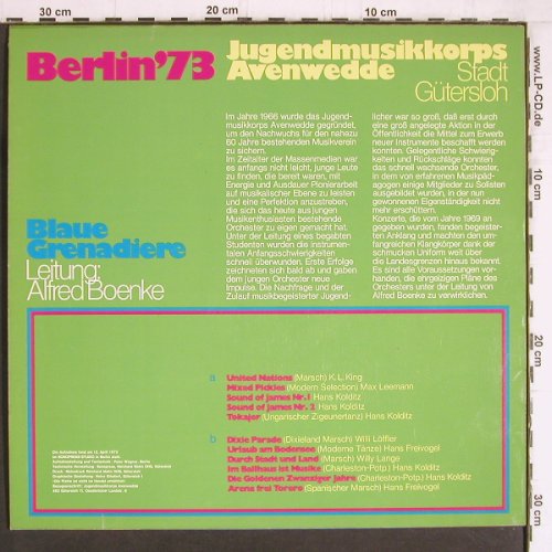 Jugendmusikkorps Avenwedde: Blaue Grenadiere, Berlin'73, Sonopress (A-1210 A/C 3A), D, 1973 Typ: LP Best.-Nr.: Y4770 Preis: 7,50 Euro