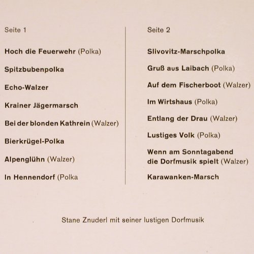 Znuderl,Stane m. lustigen Dorfmusik: Oberkrainer Musikanten spielen auf, Tempo (LP-NR. 7005), D,instrum. Typ: LP Best.-Nr.: Y4840 Preis: 6,00 Euro