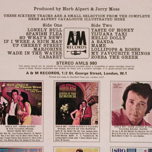 Alpert,Herb & Tijuana Brass: Greatest Hits, Foc, AM (AMLS 980), UK, 1970 Typ: LP Best.-Nr.: Y4851 Preis: 7,50 Euro