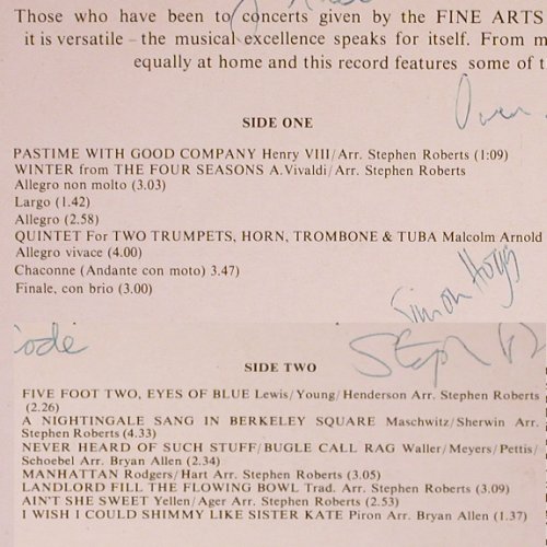 Fine Arts Brass Ensembe: Pastime with good Company, Happy Face Recordings (MMLP 1026), UK, sign., 1983 Typ: LP Best.-Nr.: Y5096 Preis: 6,00 Euro
