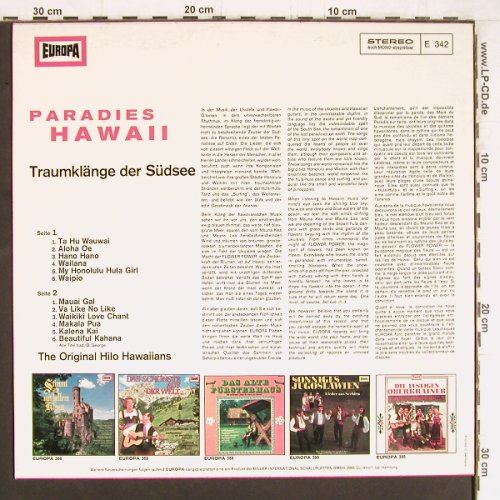 Hilo Hawaiians - Orginal: Paradies Hawaii,Traumklänge dSüdsee, Europa (E 342), D Typ: LP Best.-Nr.: Y5145 Preis: 5,00 Euro