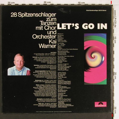 Warner,Kai & Orch.: Let's go in, 28 Spitzenschlager..., Polydor Club-Sonderaufl. (92 215), D, m-/vg+, 1969 Typ: LP Best.-Nr.: Y5206 Preis: 6,00 Euro