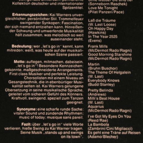 Warner,Kai & Orch.: Let's go in, 28 Spitzenschlager..., Polydor Club-Sonderaufl. (92 215), D, m-/vg+, 1969 Typ: LP Best.-Nr.: Y5206 Preis: 6,00 Euro
