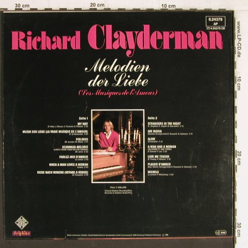 Clayderman,Richard: Melodien der Liebe, Telefunken (6.24379 AP), D, 1980 Typ: LP Best.-Nr.: Y5347 Preis: 6,00 Euro