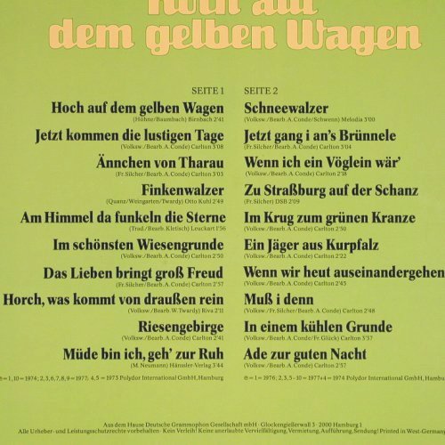 Fischer Chöre: Hoch auf dem gelben Wagen, Polydor Club-Ed. (42 222 0), D Typ: LP Best.-Nr.: Y5427 Preis: 5,00 Euro