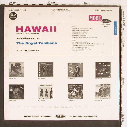 Royal Tahitians: Hawaii, orign Live-Aufnahme, vg+/m-, Mode/DOT Recording (MIDS 16039), D Typ: LP Best.-Nr.: Y5435 Preis: 4,00 Euro