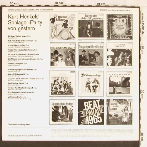 Henkels,Kurt (Big Band): Schlager-Party von Gestern, Baccarola (75 621 ZT), D Typ: LP Best.-Nr.: Y5452 Preis: 7,50 Euro