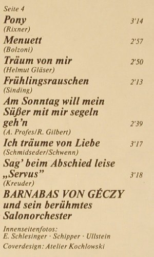 von Geczy,Barnabas u.s.Salonorch.: Schließ deine Augen und Träume, Foc, EMI (C 148-31 319/20), D, m-/vg+ Typ: 2LP Best.-Nr.: Y5609 Preis: 9,00 Euro