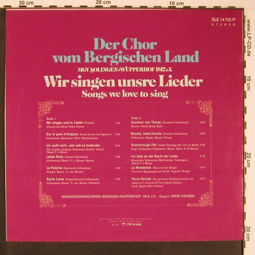 Männergesangv. Solingen-Wupperhof: Wir singen unsere Lieder, Telefunken(SLE 14 731-P), D, Muster, 1973 - LP - Y562 - 9,00 Euro