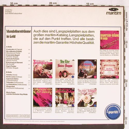 Como,Mario & das Orch.Kay Webb: Mandolinenträume in Gold, Maritim (47 027 FU), D Typ: LP Best.-Nr.: Y5665 Preis: 7,50 Euro