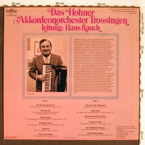 Hohner-Akkordeonorch.-Trossingen: Beschwingte Klänge,Ltg.:Hans Rauch, Intercord (27 737-6), D, Club Ed, 1976 Typ: LP Best.-Nr.: Y5679 Preis: 7,50 Euro