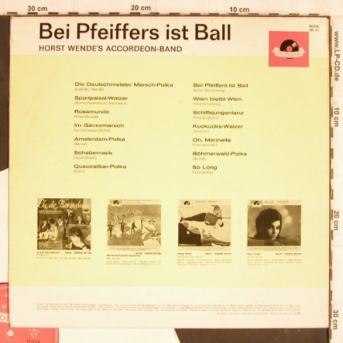 Wende's Accordeon-Band, Horst: Bei Pfeiffers ist Ball, Mono, Polydor (46 615), D, 1963 Typ: LP Best.-Nr.: Y5836 Preis: 9,00 Euro