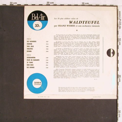 Weber,Franz  et son Orch.Viennois: Waldteufel, vg+/m-, Bel Air (321 014), F, 1963 Typ: 10" Best.-Nr.: Y5857 Preis: 7,50 Euro