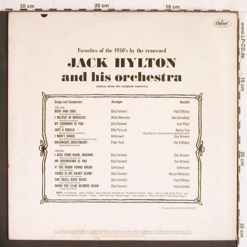 Hylton,Jack  and his Orchestra: England's Favorite of the 1930s,Foc, Capitol (TAO 10323), US,m-/vg+ Typ: LP Best.-Nr.: Y5861 Preis: 7,50 Euro