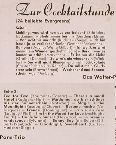 Pons Trio,Walter: Zur Cocktail Stunde 3, vg+/m-, Philips (P 10 241 R), D, 1958 Typ: 10" Best.-Nr.: Y5876 Preis: 7,50 Euro