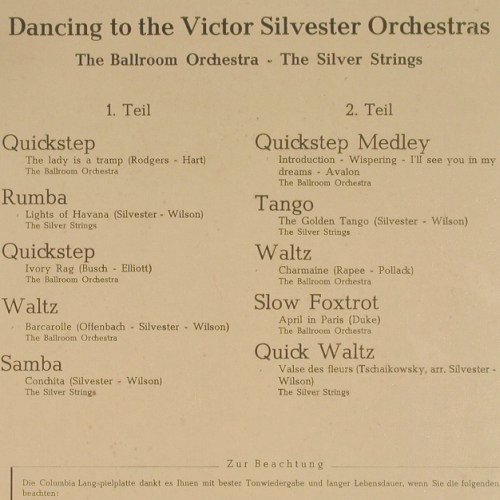 Silvester Orchestras,Victor: Dancing to the, Foc, vg+/m-, Columbia(33 WS 1013), D,  - 10inch - Y5877 - 9,00 Euro