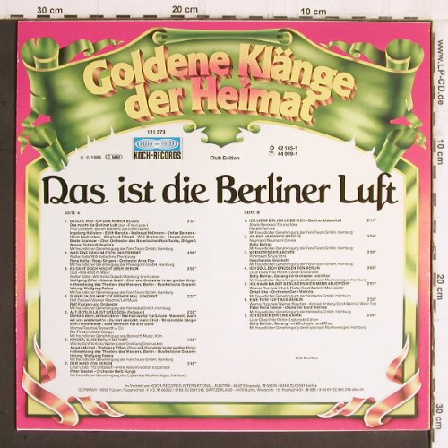 V.A.Das ist die Berliner Luft: Goldene Klänge der Heimat, Koch (42 165-1), A,Club Ed, 1986 Typ: LP Best.-Nr.: Y5935 Preis: 5,00 Euro