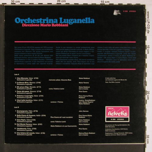 Orchestrina Luganella: Direzione Mario Robbiani, Helvetia(H 200), CH, 1970 - LP - Y603 - 7,50 Euro